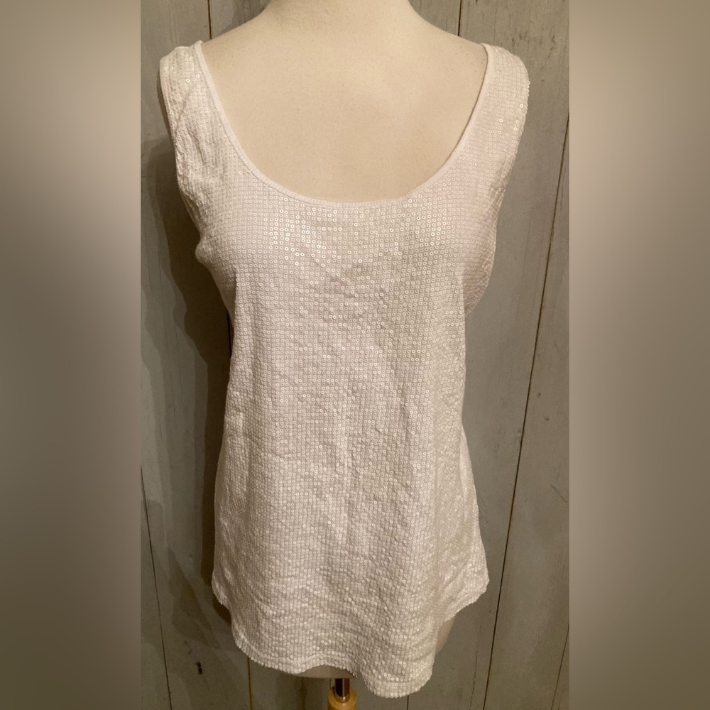 LANE BRYANT White Tank Top stretch, Shimmery Sequin Front, PLUS 22/24. Soft Knit
